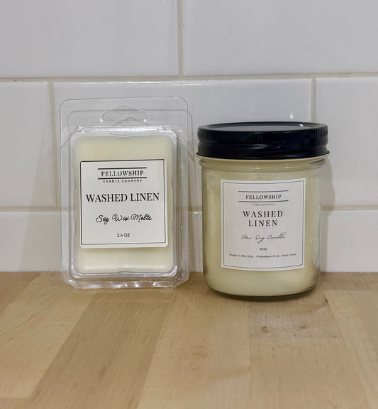 Soy candle next to wax melts