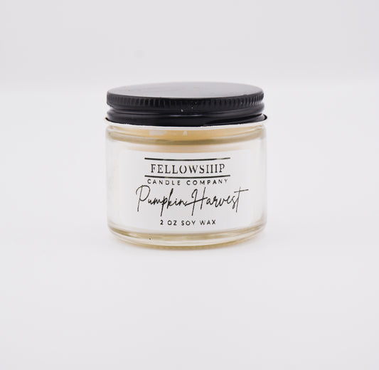 Jar of Fellowship Candle Company Pumpkin Harvest candle on a white background